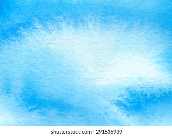 White blue watercolor hand drawn paper texture background. Wet brush strokes and smudges painted vector abstract illustration. Water sea banner. Design artistic card for scrapbook, wallpaper, template