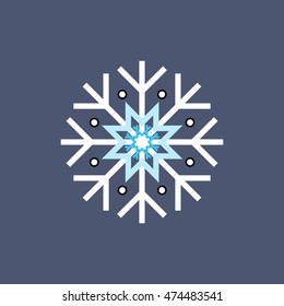 White blue winter snowflake on blue background. End of year christmas and sale season. 