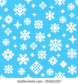 White blue winter snowflake seamless vector pattern