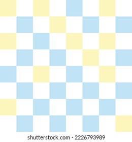 Fondo de patrón de tablero de ajedrez blanco, azul y amarillo. Ilustración vectorial.
