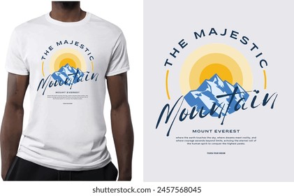 White Blue Yellow Typography Illustrative The Majestic Mountain T-Shirt design