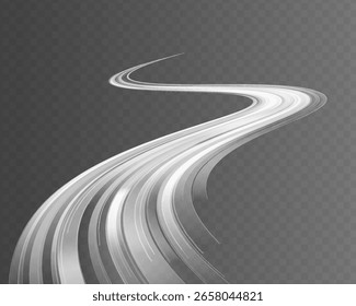 Líneas de luz borrosas blancas en movimiento de onda y velocidad, rastro brillante de energía dinámica y curvas fluidas.	