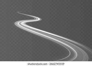 White blur light lines in wave and speed motion, glowing trace of dynamic energy and flowing curves.	