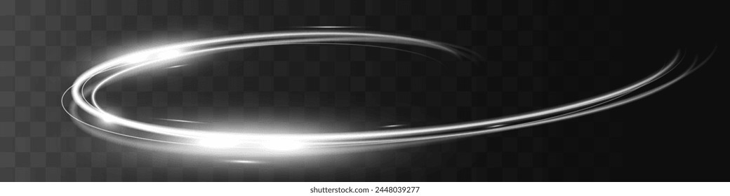 Onda blanca de la pista del desenfoque, línea plateada del círculo de la velocidad de la luz.Ilustración vectorial.