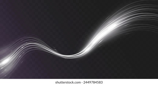 White blur trail wave, circle silver line of light speed.Vector illustration.	