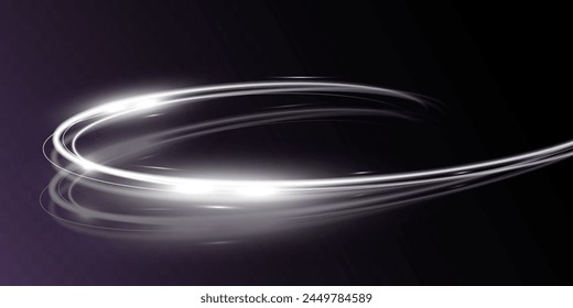 White blur trail wave, circle silver line of light speed.Vector illustration.	