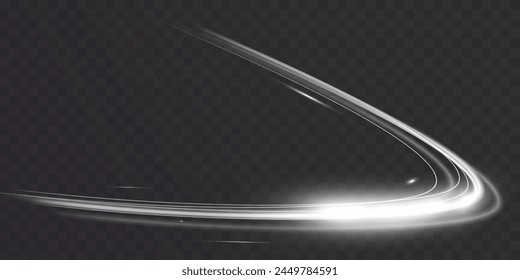 Onda blanca de la pista del desenfoque, línea plateada del círculo de la velocidad de la luz.Ilustración vectorial.	