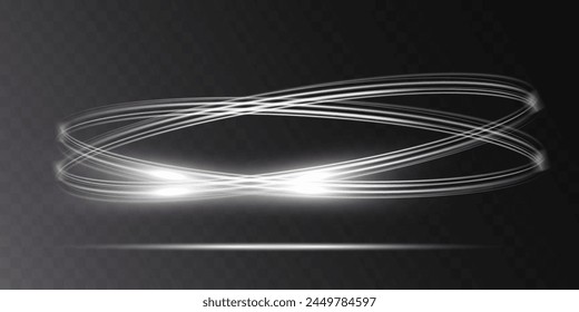 White blur trail wave, circle silver line of light speed.Vector illustration.	