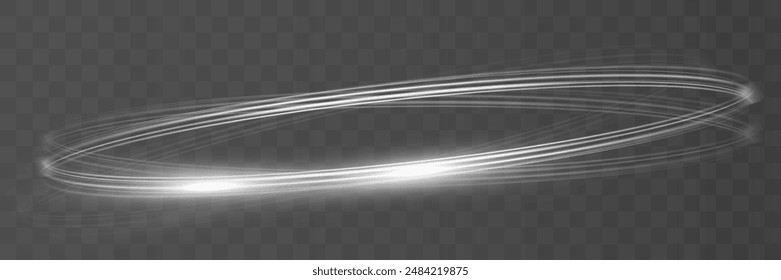 White blur trail wave, circle silver line of light speed.Vector illustration.	