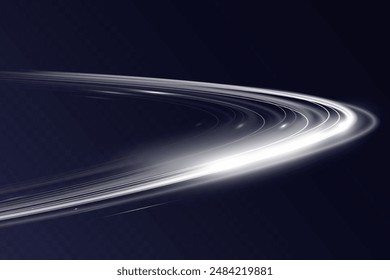 White blur trail wave, circle silver line of light speed.Vector illustration.	