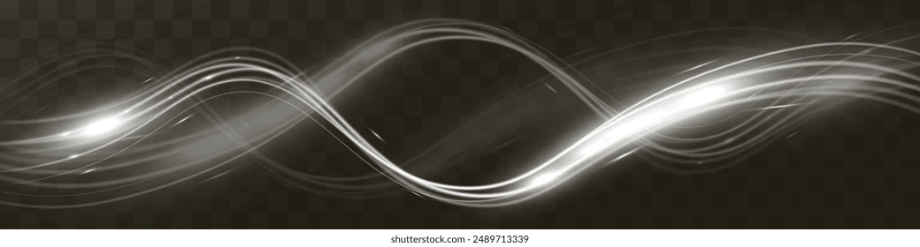 Onda blanca de la pista del desenfoque, línea plateada del círculo de la velocidad de la luz.Ilustración vectorial.