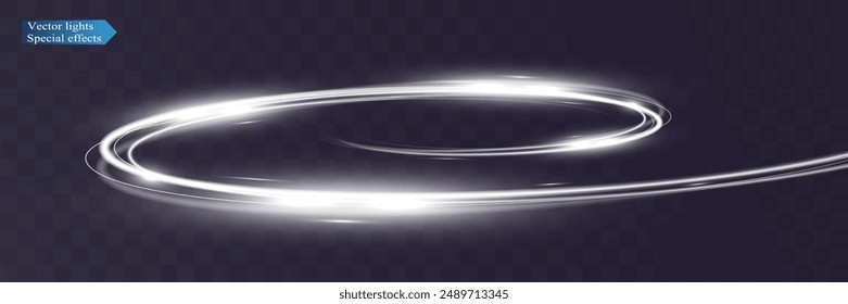 Onda blanca de la pista del desenfoque, línea plateada del círculo de la velocidad de la luz.Ilustración vectorial.