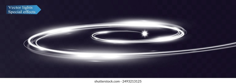 White blur trail wave, circle silver line of light speed.Vector illustration.