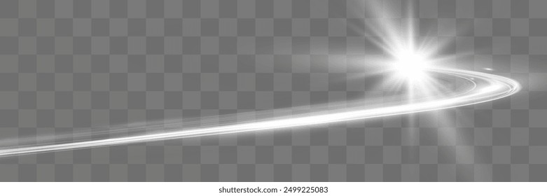 White blur trail wave, circle silver line of light speed.Vector illustration.	