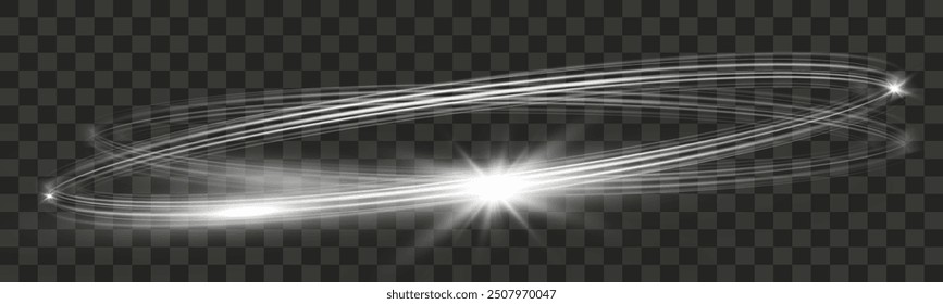 Blanco desenfoque de la onda del rastro, línea plateada circular de la velocidad de la luz. Ilustración vectorial.