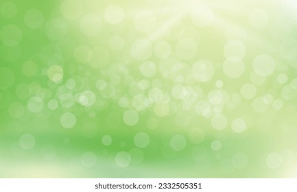 White blurred bokeh on green background with light reflections. Vector illustration.