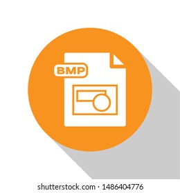 White BMP file document. Download bmp button icon isolated on white background. BMP file symbol. Orange circle button. Vector Illustration