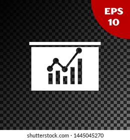 White Board with graph chart icon isolated on transparent dark background. Report text file icon. Accounting sign. Audit, analysis, planning.  Vector Illustration
