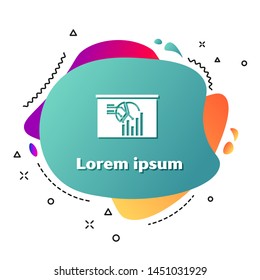White Board with graph chart icon isolated on white background. Report text file icon. Accounting sign. Audit, analysis, planning. Abstract banner with liquid shapes. Vector Illustration