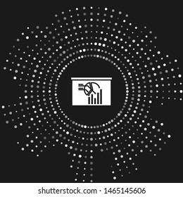White Board with graph chart icon isolated on grey background. Report text file icon. Accounting sign. Audit, analysis, planning. Abstract circle random dots. Vector Illustration