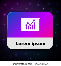 White Board with graph chart icon isolated on black background. Report text file icon. Accounting sign. Audit, analysis, planning. Rectangle color button. Vector Illustration