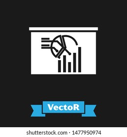 White Board with graph chart icon isolated on black background. Report text file icon. Accounting sign. Audit, analysis, planning.  Vector Illustration