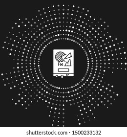 White Board with graph chart icon isolated on grey background. Report text file icon. Accounting sign. Audit, analysis, planning. Abstract circle random dots. Vector Illustration
