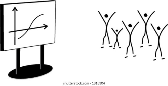 white board with graph and happy team