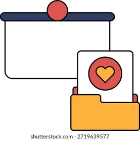 Una pizarra blanca con un corazón y una carpeta con un corazón. La pizarra blanca está vacía y la carpeta está abierta
