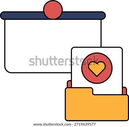 A white board with a heart on it and a folder with a heart on it. The white board is empty and the folder is open