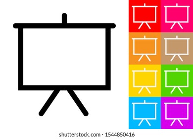 White Board. Line Icon With Different Color Background.