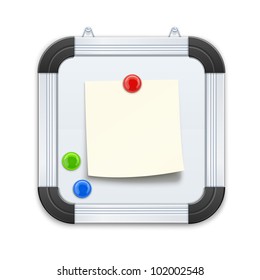 white board with notice and magnet vector illustration isolated on black background EPS10. Transparent objects and opacity masks used for shadows and lights drawing