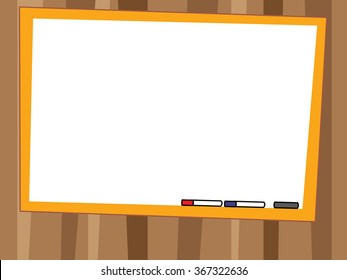 white board and pen on wood background vector