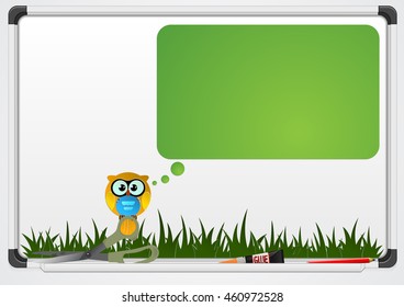 White Board for present your idea with Owl in cartoon paper style