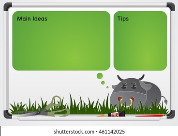 White Board for present your idea with Buffalo in cartoon paper style