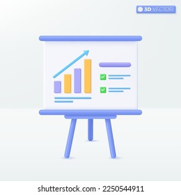 White board for presentation and projector tripod icon symbol. Equipment for conferences and marketing strategy, Business concept. 3D vector isolated illustration design. Cartoon pastel Minimal style.