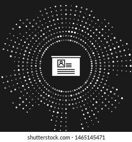 White Board with resume icon isolated on grey background. CV application. Searching professional staff. Analyzing personnel resume.  Abstract circle random dots. Vector Illustration