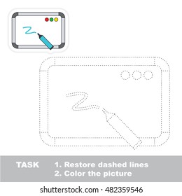 White board in vector to be traced. Restore dashed line and color the picture. Tracing game for preschool children, easy game level.