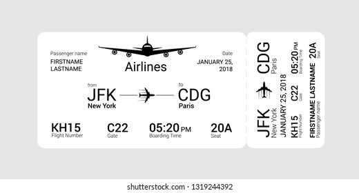 White boarding pass isolated on a gray background. Vector illustration.