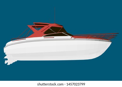 White boat isolated on blue background. 3D. Vector illustration