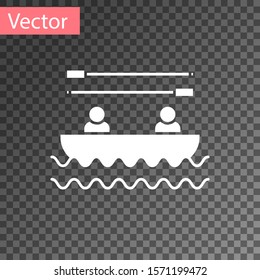 White Boat with oars and people icon isolated on transparent background. Water sports, extreme sports, holiday, vacation, team building.  Vector Illustration