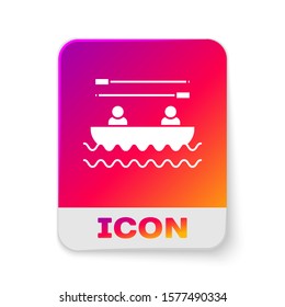 White Boat with oars and people icon isolated on white background. Water sports, extreme sports, holiday, vacation, team building. Rectangle color button. Vector Illustration
