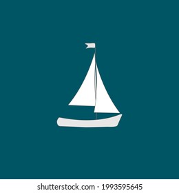 A white boat on a blue background. Vector illustration