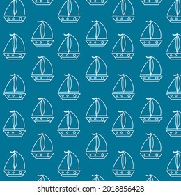 White boat on blue texture background