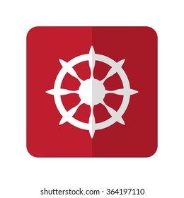 White Boat Wheel flat icon on red rounded square on white
