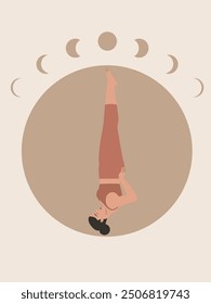 White body positive woman doing yoga and lunar phase poster 