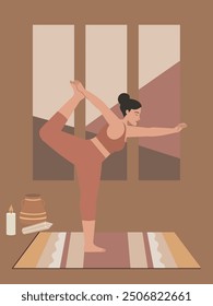 White body positive woman doing yoga poster 