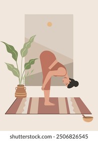 White body positive woman doing yoga poster 