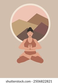 White body positive woman meditating yoga poster