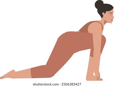 White body positive woman sun salutation yoga pose